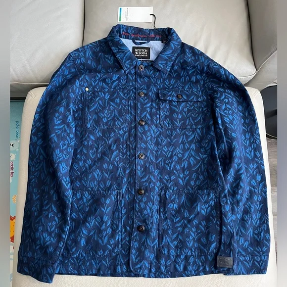 NWT - Scotch & Soda Men’s Linen Blended Jacquard Overshirt Jacket - Size M - Picture 4 of 10